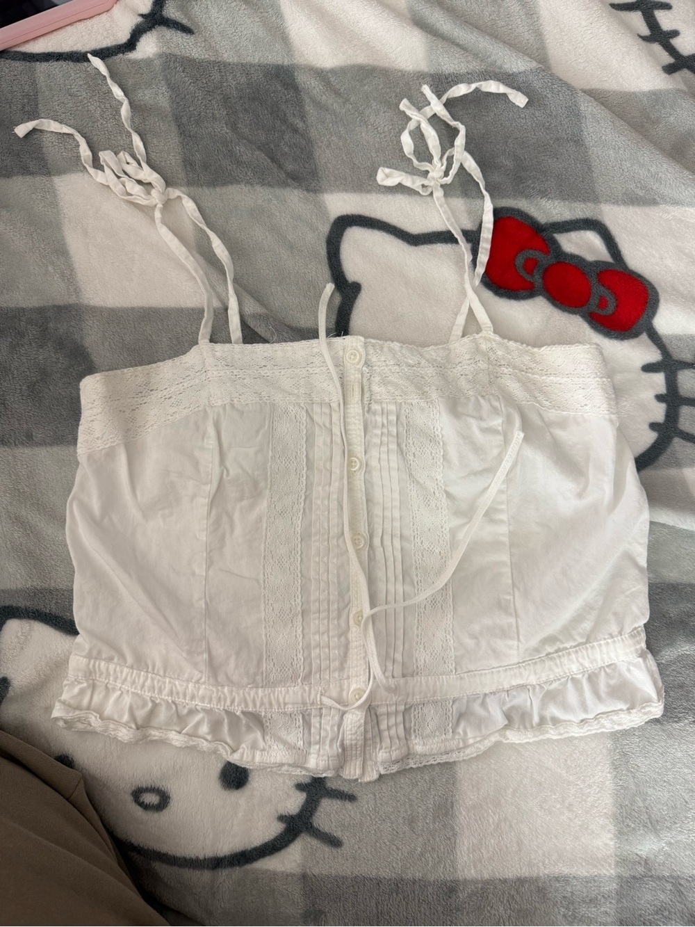 Brandy Melville White Lace-Trim Button Front Cami